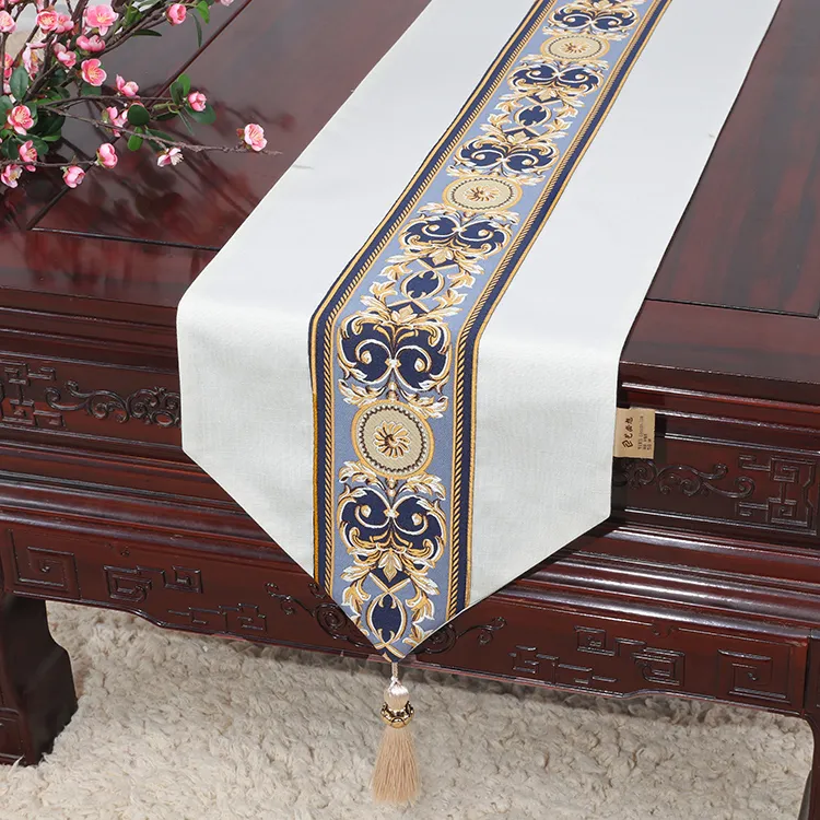 Camino de mesa de lino de algodón de encaje de retazos largo corto Mantel de mesa de gama alta decorativo Mantel de mesa de café chino europeo 33 x 150 cm