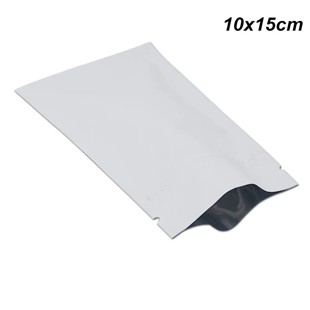 Mat Beyaz 10x15 cm 100 adet Folyo Alüminyum Yeniden kullanılabilir Bakkal Çanta Mylar Folyo Açılıp kapanabilir Gıda Uzun Süreli Saklama Kılıfı Fermuar Folyo Düz Wrap