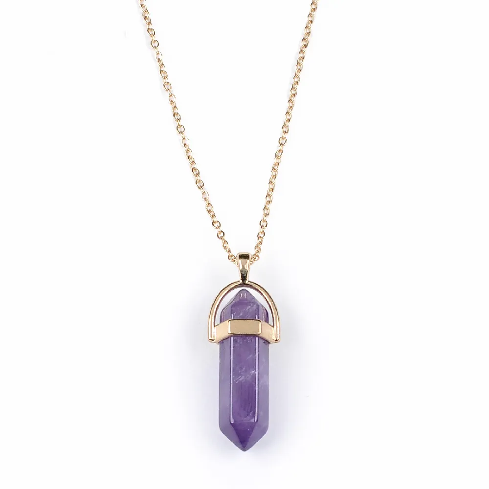 Halskette Goldkette Schmuck Heilkristalle Amethyst Rosenquarz Chakra Heilpunkt Damen Herren Naturstein Anhänger Lederhalsketten