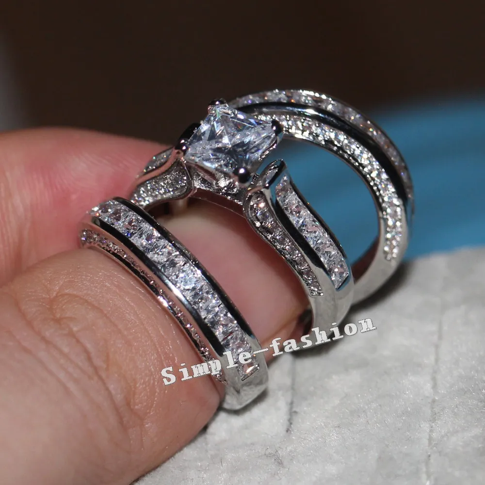 choucong Luxury Women Fashion Full princess cut 20ct Diamond White Gold Filled di fedi nuziali di fidanzamento Set regalo