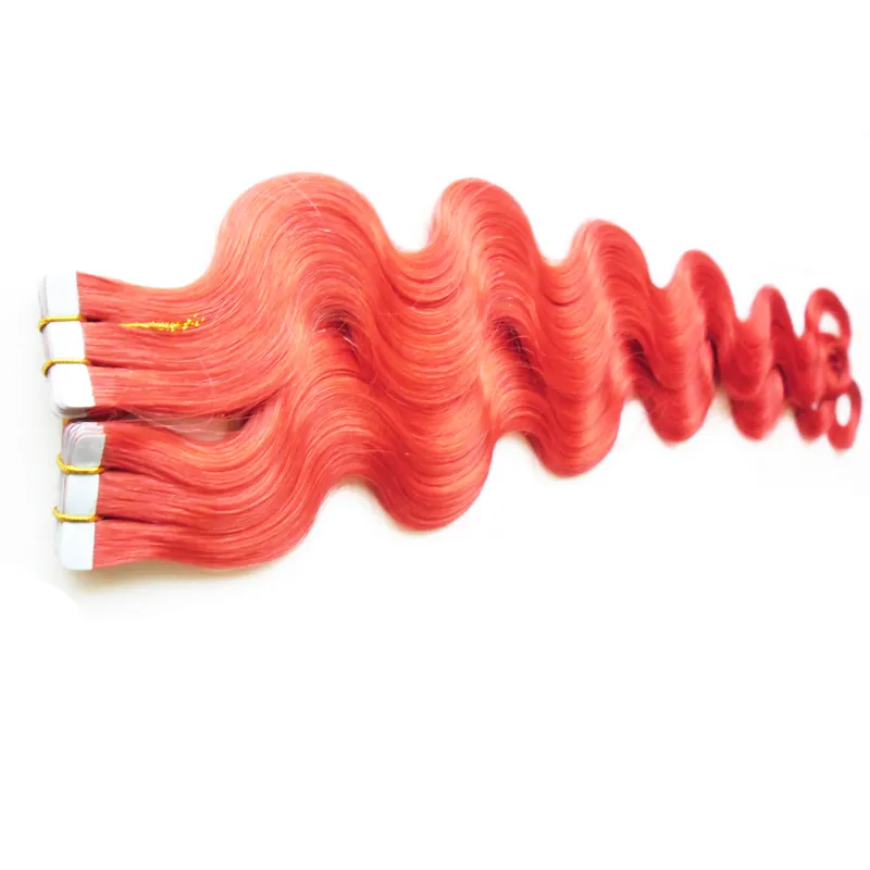 RED Tape Hair Extensions 12" 14" 16" 18" 20" 22" 24" 26" PU Skin Weft 100g Body Wave Tape In Human Hair Extensions Double Drawn