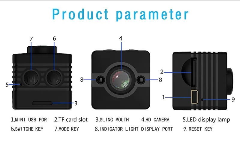 ماء 155 درجة عريض الزاوية عدسة HD 1080P مصغرة DV DVR SQ12 مصغرة كاميرا فيديو رياضية مع الكشف عن الرؤية الليلية بالأشعة تحت الحمراء