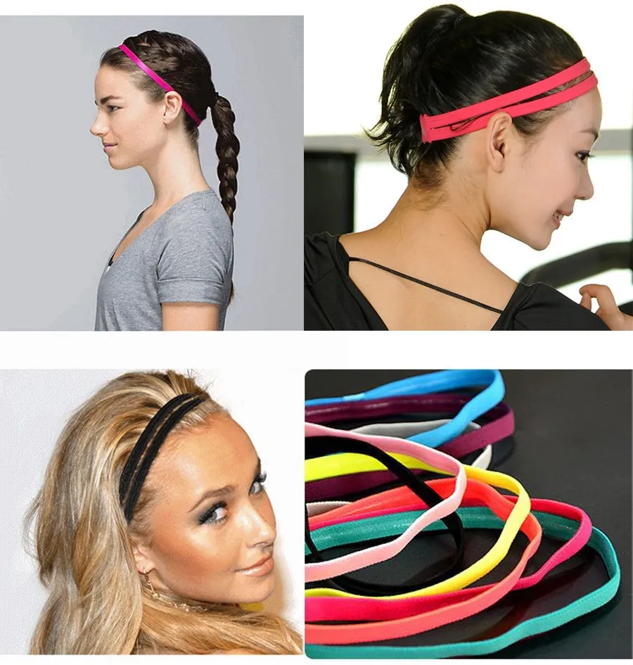 Mulheres softball esportes elástico headbands yoga fitness elástico de borracha faixa de cabelo anti-deslizamento acessórios de cabelo bandagem 50 pçs lot2194