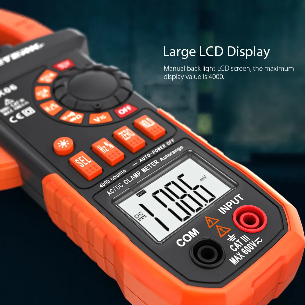 Freeshipping 4000 telt digitale klemmeter AC-DC Voltage Huidige Handheld LCD-klem Multimeter W / Backlight-capaciteit HZ Tester