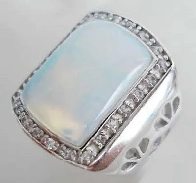 Wyprzedaż niebieski ogień biały opal biały pozłacany kryształowy pierścień męski rozmiar: 8.9.10.11.12