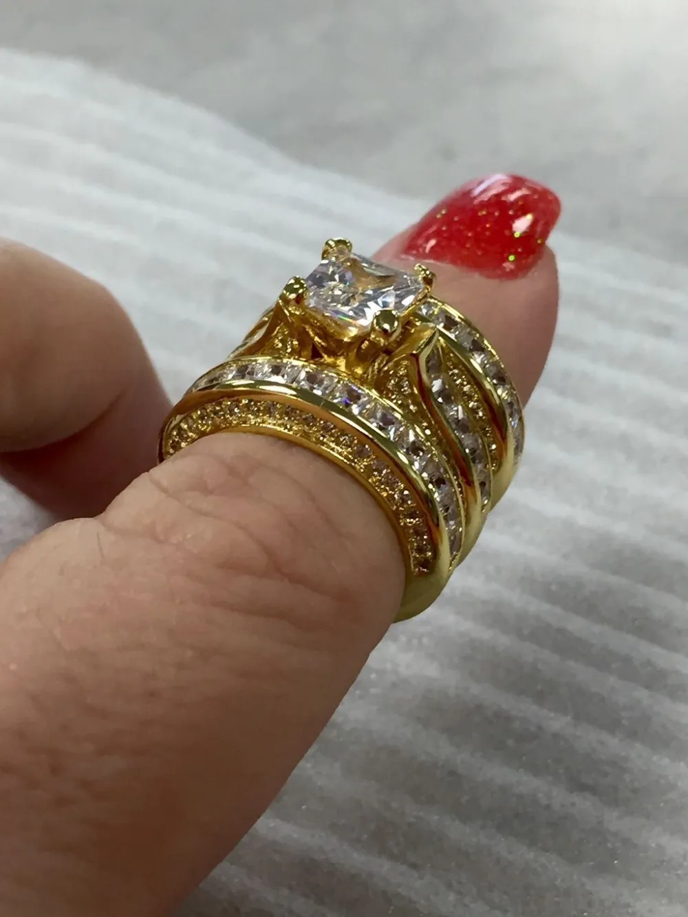 Modna biżuteria Princess Cut 20ct 5A Cyrron CZ Pierścień Wedding Pierścień dla kobiet z żółtym złotem Ring 5014985