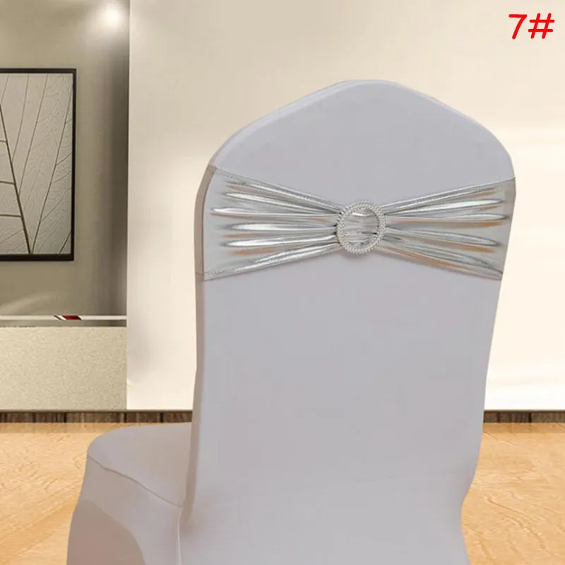 Metallic Gold Silver Spandex Lycra Chair Sashes Bands Chair Cover Sash Wedding Party Chair Decor 