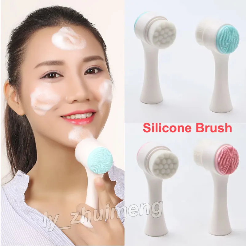 Frente dupla pele de silicone Esfregar o rosto Limpo Facial Cleanser escova de Banho de Cuidados Com A Pele Escova de Lavar o Massager Pore Cleaner lavar rosto maquiagem Brushes