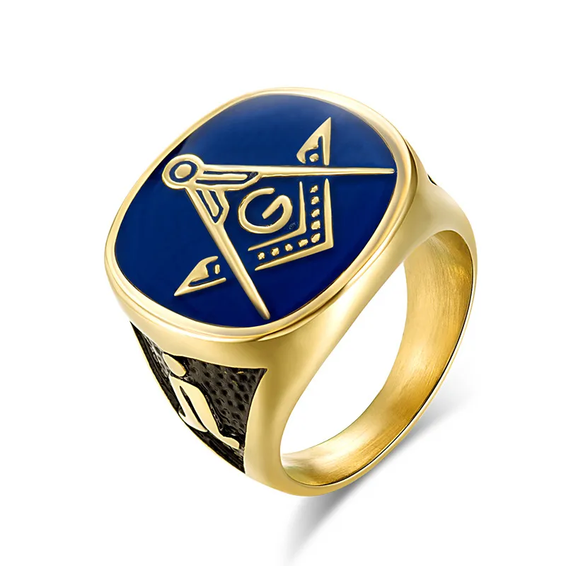 Blue Enamel Gold Color 316 Stainless Steel Freemason Masonic Ring Men's mason Rings jewelry items fraternal order