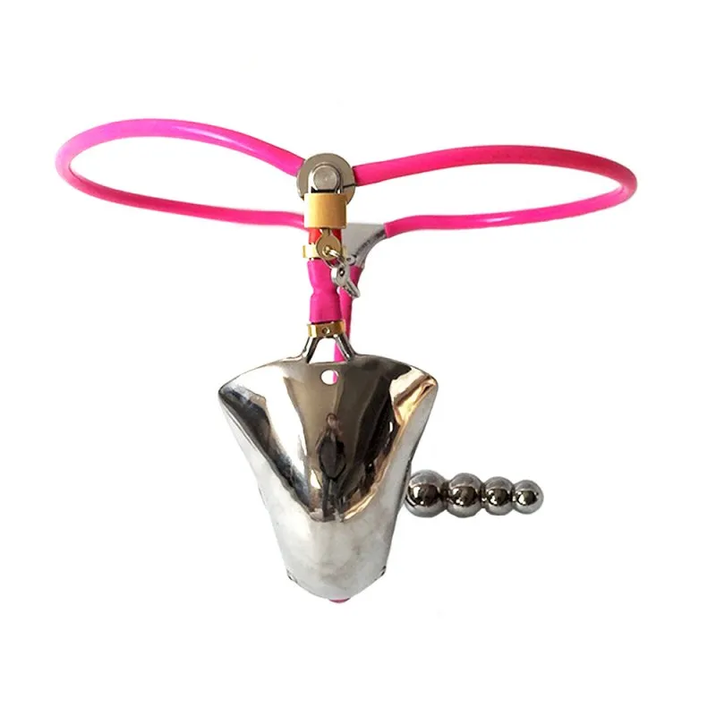 Metal Male Pink Chastity Belt Cage Stainless Steel With Anal Plug Slave BDSM Bondage Fetish Lockable Penis Restraint Device