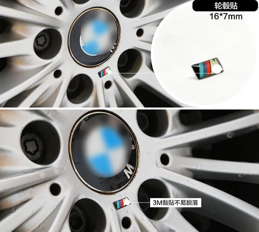 m m small devinative badge hub caps عجلة القيادة لـ BMW M Sport M3 M5 X1 X3 E46 E39 E60 E90 F36 CAR Emblem Sticker