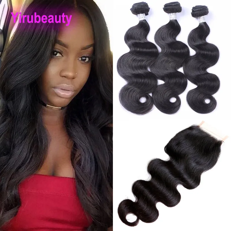 Mongolskie ludzkie włosy 4 wiązki z koronkowymi końcami 4x4 Fave Fave Human Hair Packle Natural Kolor Weves 8-28 cala 5 sztuk/partia