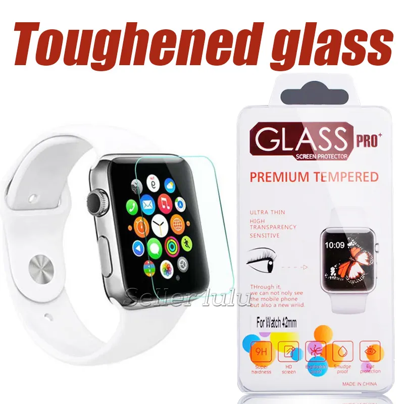 För 38mm/42mm Apple Watch 0.2mm 2.5d 9H Tempererat Glass IWatch FLIM Screen Protector med Retal Package