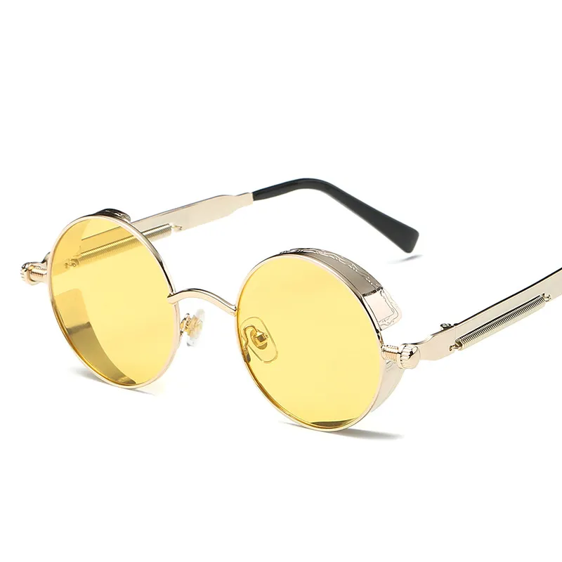 Retro Sonnenbrille Mit Rundem Metallrahmen In Gold – UV400 Schutz, Gelbe Gläser, Für Damen & Herren