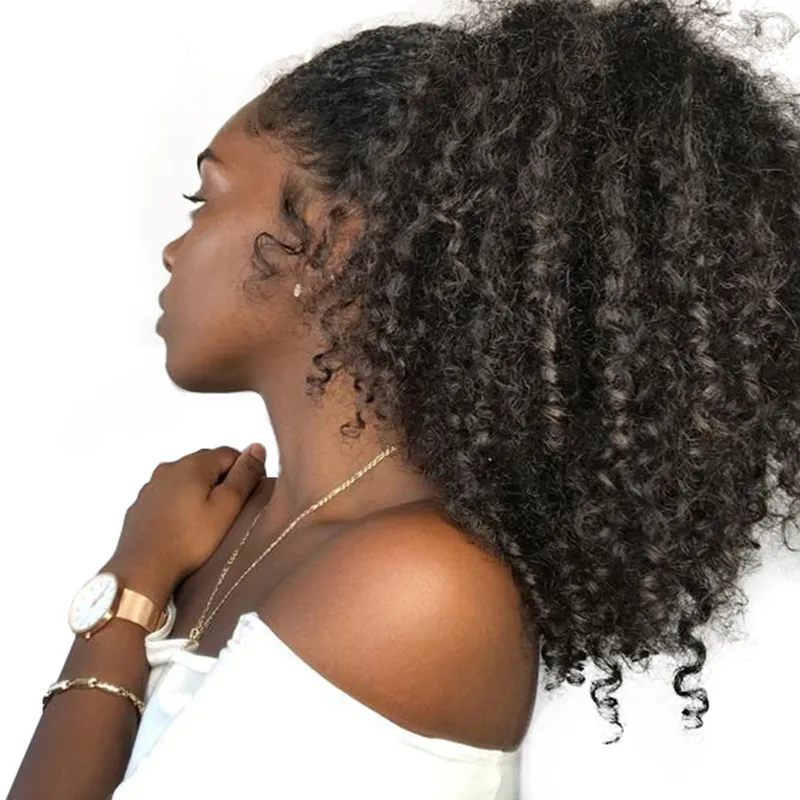 160g Afro Crépus Bouclés Queue De Cheval Pour Les Femmes Noires Brésiliens Vierge Cheveux Cordons De Queue De Cheval Extensions 10-24 pouces
