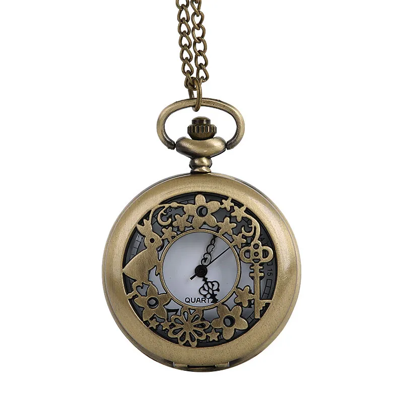 Groothandel 50 stks / partij Pendant Chain Quartz Bronze Rabbit Watch Hollow Pocket Watch PW113