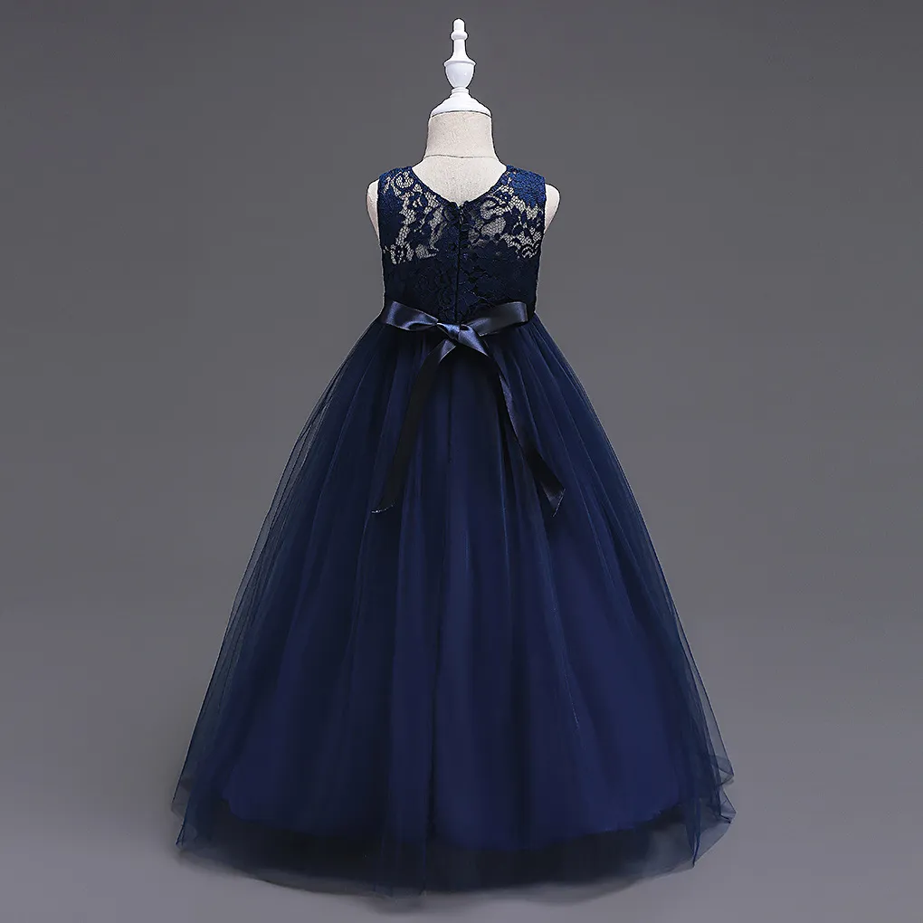 Vintage Navy Blue Lace ivory childrens dress with Bow Tutu Gown - In Stock and Affordable