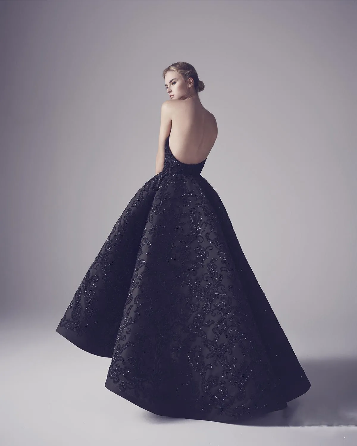 Ashi Studio Black 2018 Prom Dress Sexy Sweetheart Neck Backless Hi Lo Designer Prom Dresses Applique Handmade Major Beading Evening Dresses