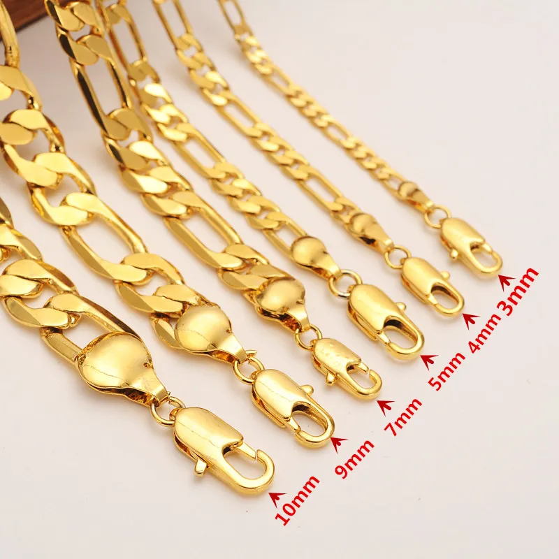Italian Figaro Yellow 14k Gold Plated 3 to12mm wide 8.6" 19.6" 23.6" Chain Necklace bracelet