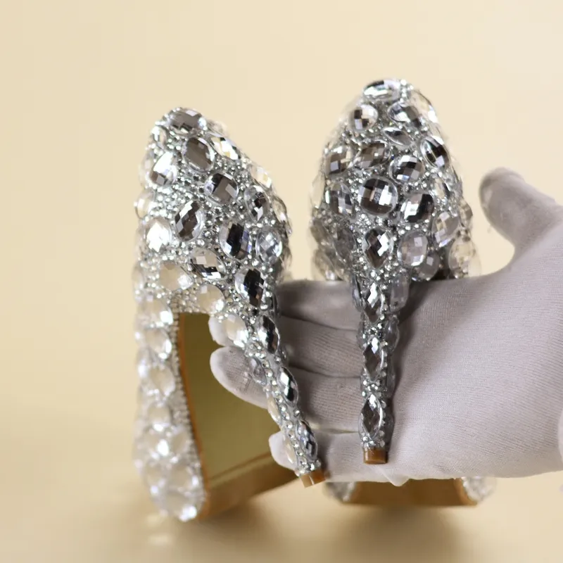 Crystal Rhinestone Wedding Shoes Women Platform High Heels Bridal Pumps Prom Party Shoes Girl