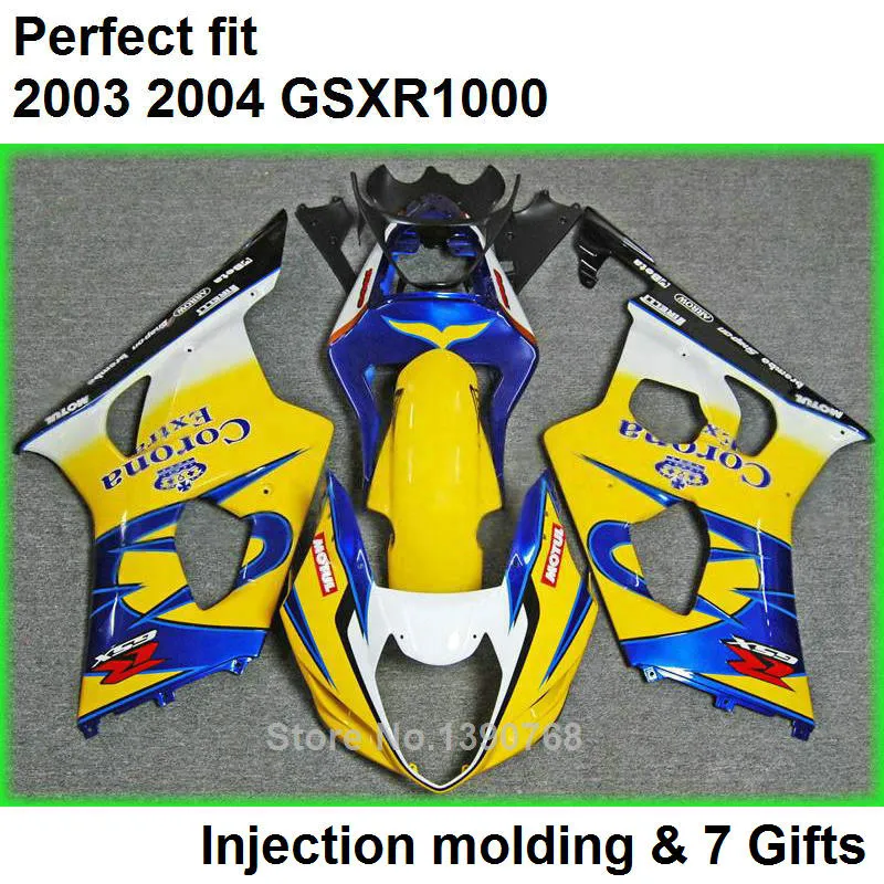 Jeu de carénages jaune bleu pour SUZUKI GSXR 1000 K3 2003 2004 kit de carénage GSXR1000 03 04 carrosserie GSXR1000 GS20