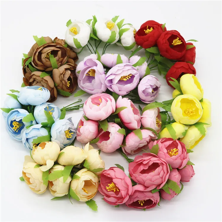 30-emballé rose fleurs de mariage fleurs artificielles fleurs en soie bouquet de mariage fête et décoration de mariage, DIA 5cm