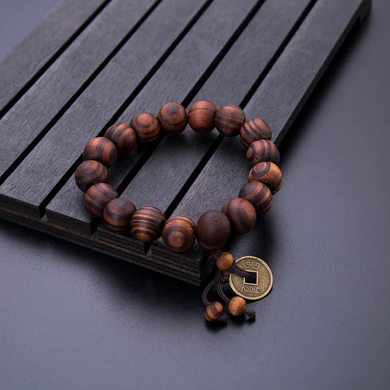 10mm grande grânulo de madeira preto cor marrom contas pulseira yoga meditação buda pulseira para homens acessórios de jóias artesanais pulsera