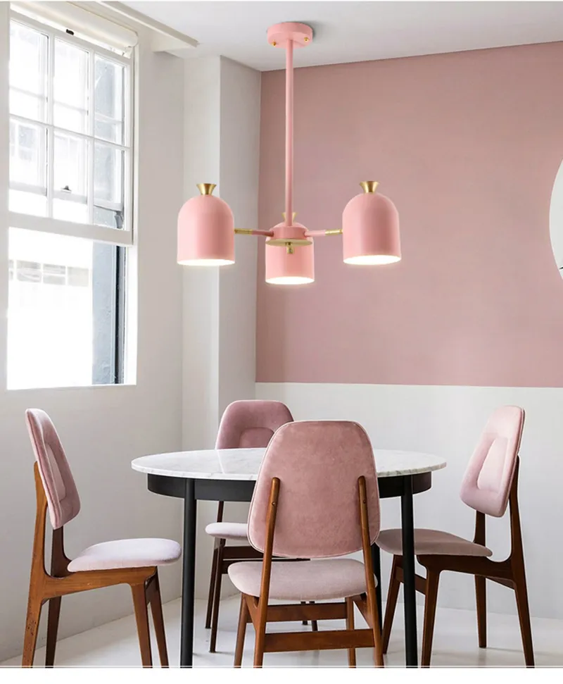 Post Nowoczesny Prosty Wisiorek Światła Macaron Kolorowe E27 Lampa Różowy Zielony Żółty Materiał Metal Lokeli Słodki Droplight Dla Foyer Sypialni Oświetlenie