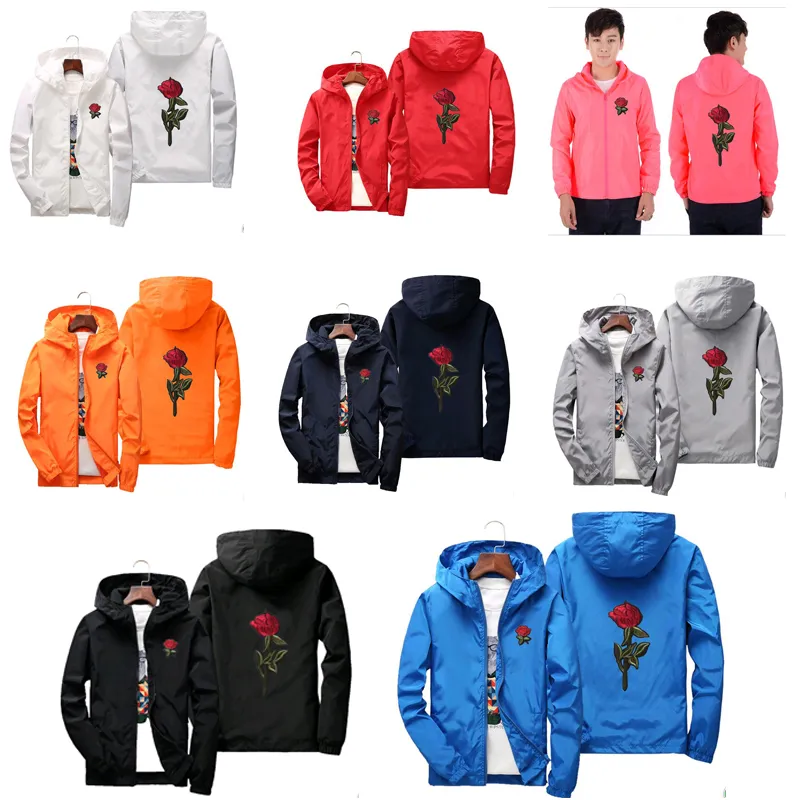 Gratis verzending 8 stijlen Rose jas Windbreaker Mannen en damesjas Nieuwe mode witte en zwarte rozen uitloper jas