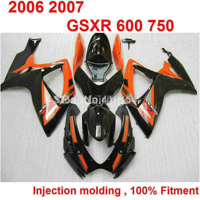 Kostenloses individuelles Spritzguss-Verkleidungsset für Suzuki GSXR600 GSXR750 2006 2007 schwarz orange GSXR 600 750 06 07 XC27