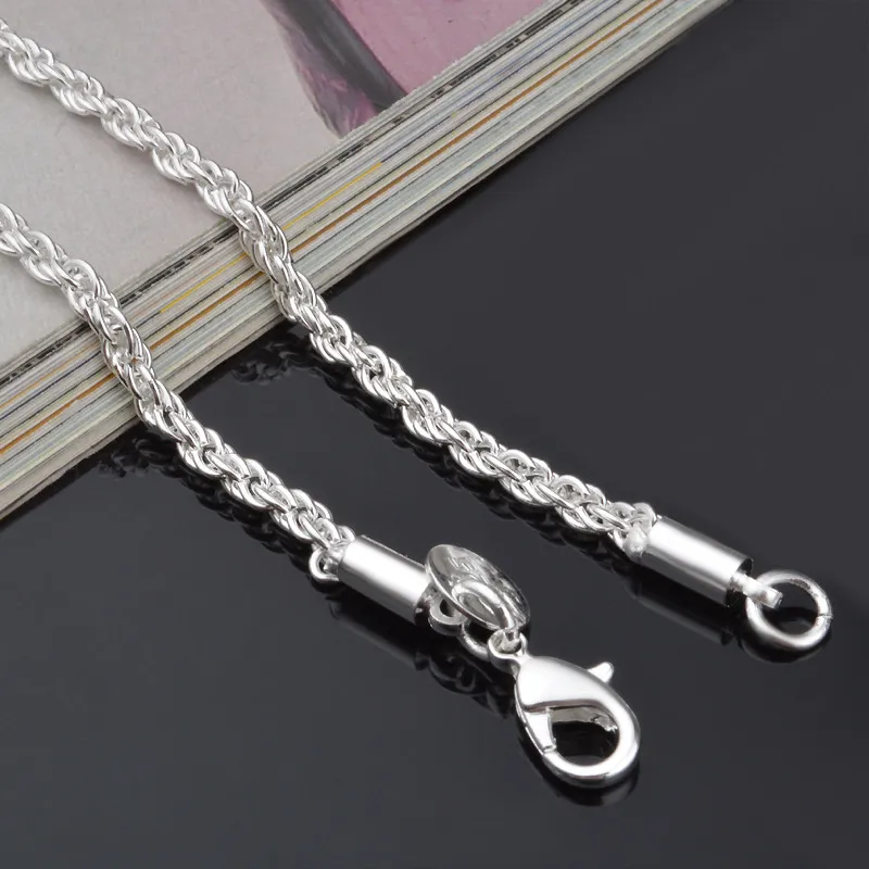 Low Price Wholesale 3MM 925 Sterling Silver Plated Twisted rope Chain Necklace 16-24inches Fashion Gift Jewelry for Men and Women