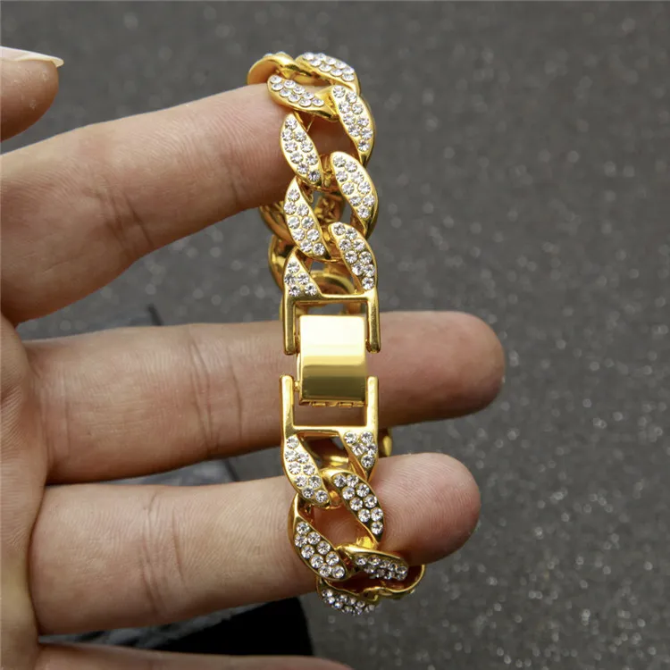 Men Hip Hop Copper 3 Row Micro Pave Cuban Link Diamond bracelet Cubic Zircon Mens Punk 15mm 21cm Miami Bracelet