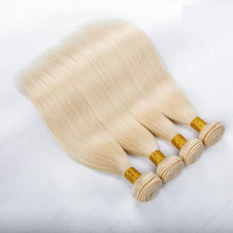 Colored Brazilian 613# Honey Blonde Human Hair 4 Bundles Deals Unprocessed Brazilian Straight Blonde Virgin Hair Weave Extensions