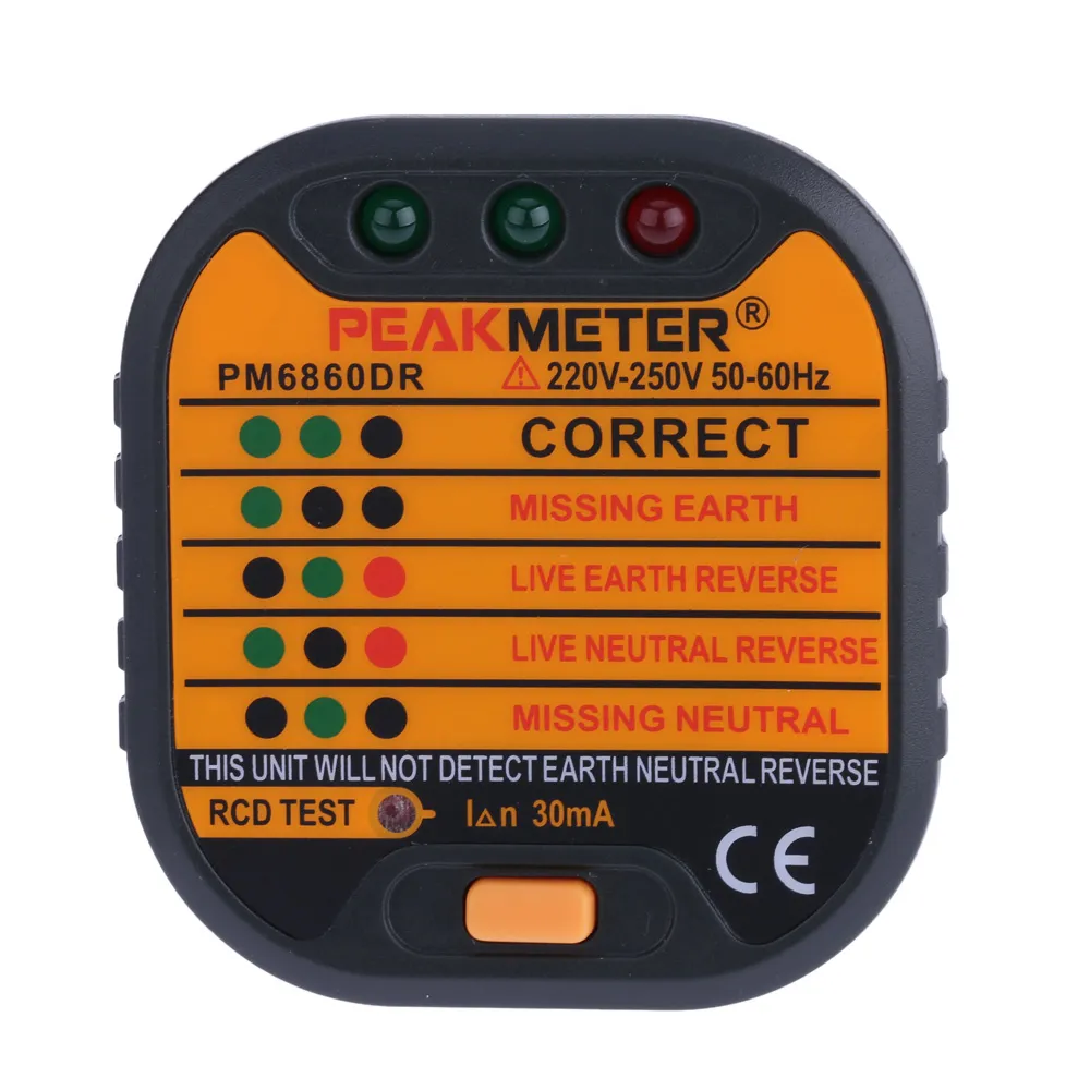 Freeshipping 230V Automatischer Steckdosentester Diagnosetool Neutral Live Erdungsdrahtprüfung RCD-Test EU-Stecker PM6860DR