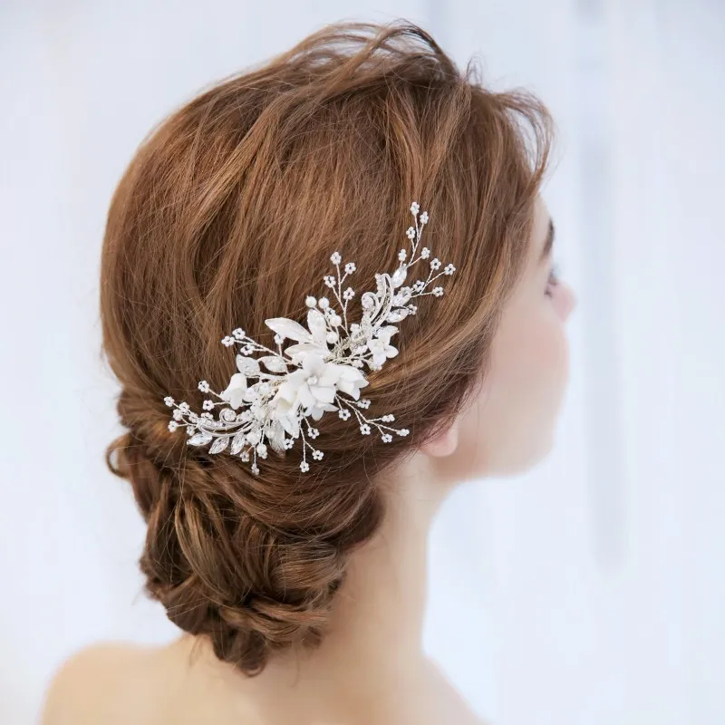 New Design Bridal Flower Headpiece Hair Comb Pearls Wedding Prom Hair Jewelry Accessories Handmade Women Hairwear