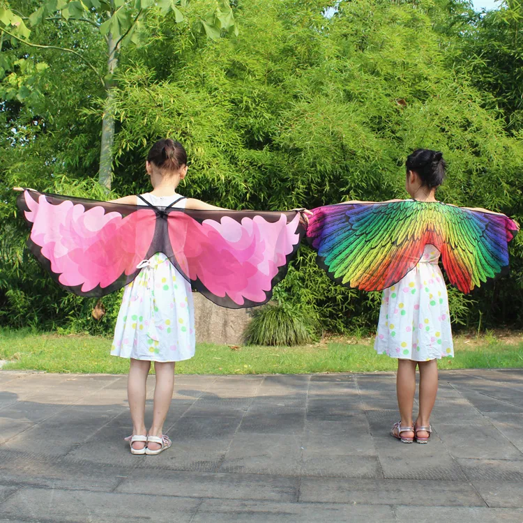 Kids Girl Princess Cloak Fairy Butterfly Costume Wings Monarch Chiffon Children Fancy Cape Dress Gift Festival Pixie Cosplay Chiffon Scarves