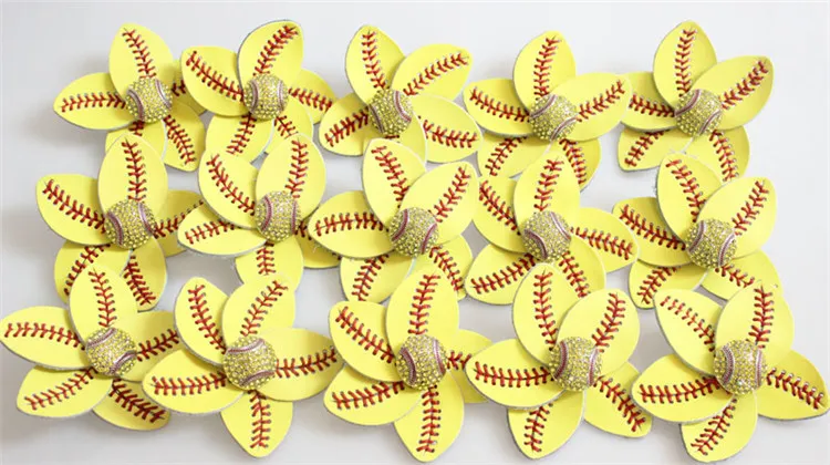 yellow softball baseball basketball leather crystal baseball white flowers bows hair hair clip jewelry gifts for mother girls