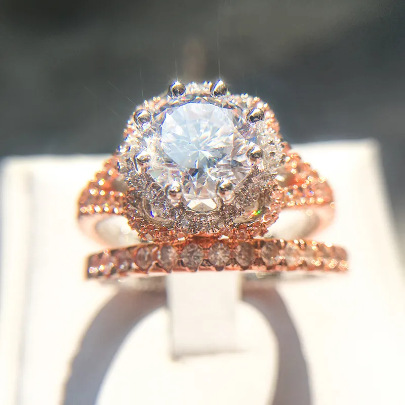 Conjunto De Anillos Femeninos De Moda Anillo De Oro Rosa De 18