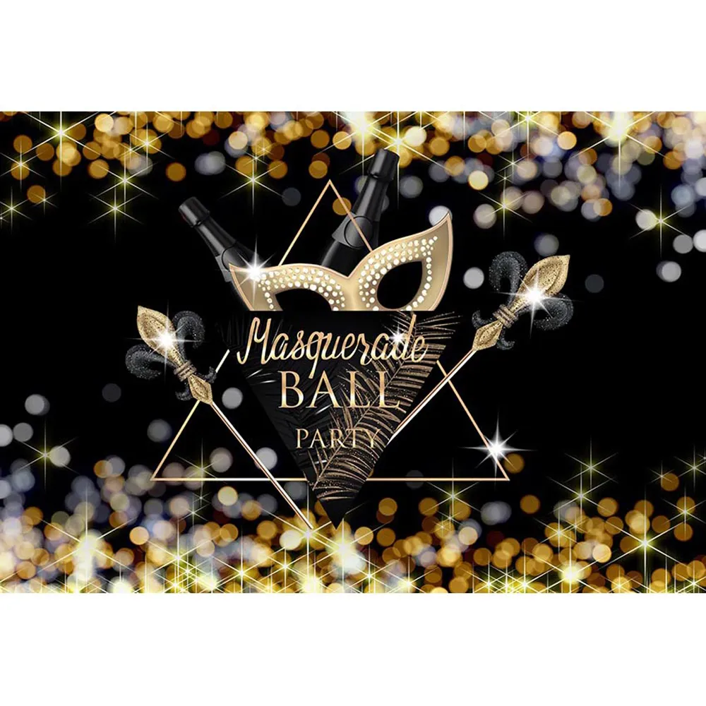 Masquerade Party Photo Booth Backdrop Black Printed Bokeh Gold White Polka Dots Night Ball Event Banner Photography Backgrounds