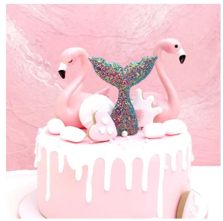 6 st / set glittrande sjöjungfrun svans tårta topper under fest dekoration havet hav tema födelsedag cupcake dekor bröllop baby shower tillbehör