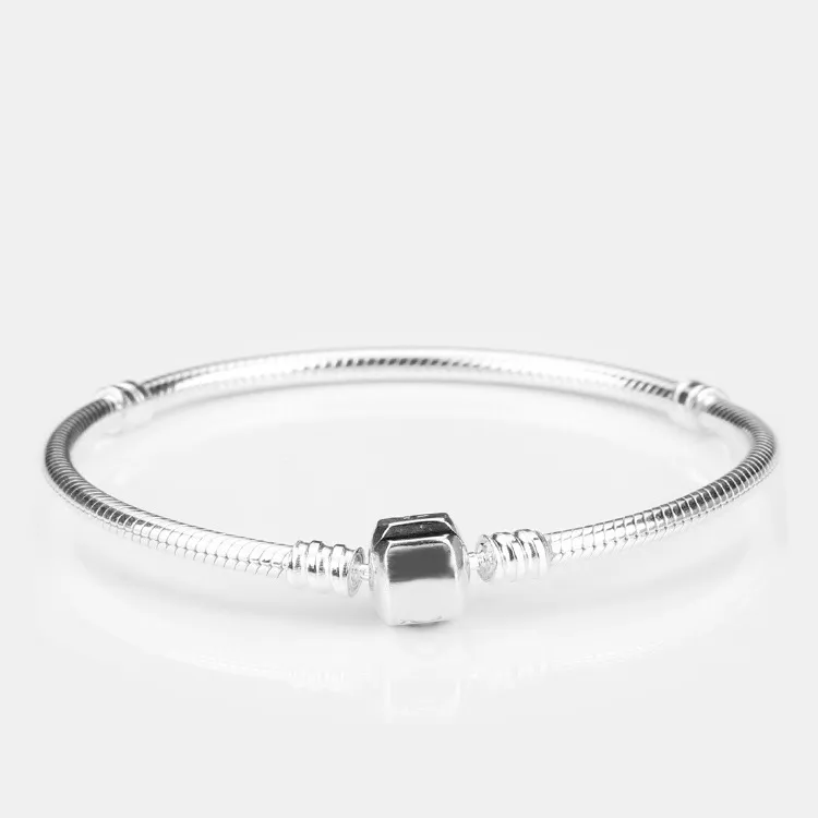 Manifold grossist 925 Sterling Silver Armband 3mm Snake Chain Fit Pandora Charm Bead Bangle Armband DIY SMYECT