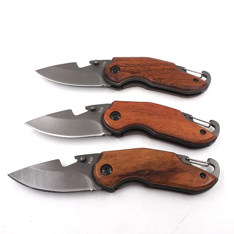 10 pçs / lote X48 Bolso Faca de Acampamento Ao Ar Livre 440 Aço Mini Faca Dobrável de Sobrevivência Tático Facas de Caça Portátil Com Rosewood Handle