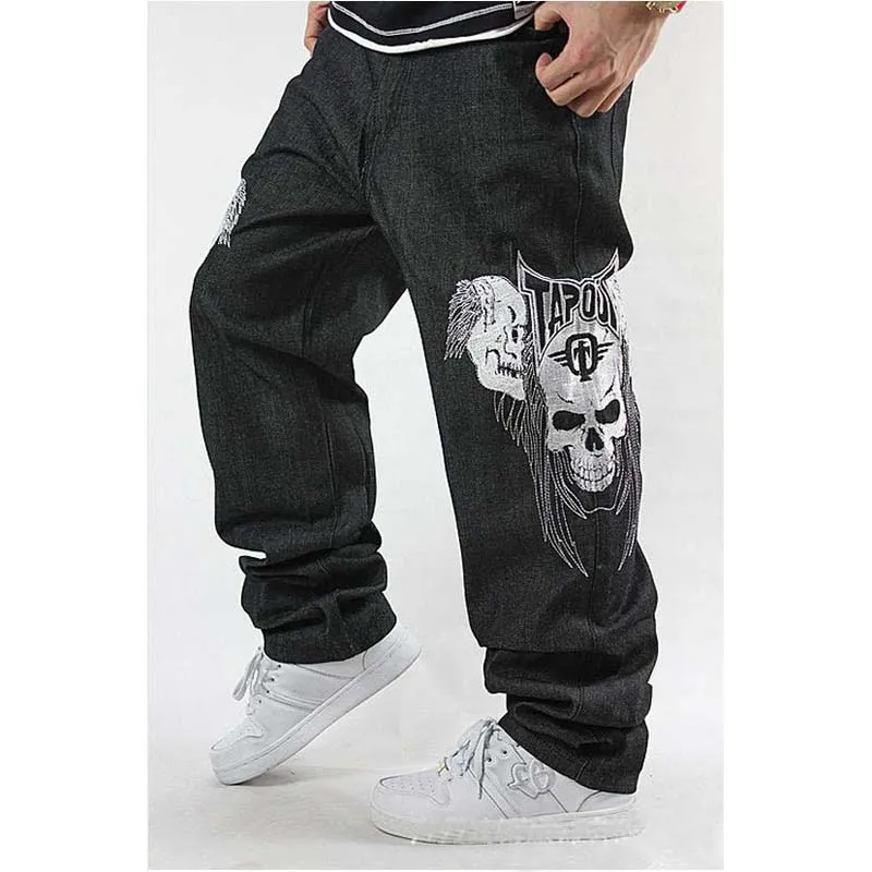 Men's Black Denim Jeans: Skull Embroidery, Loose Baggy Fit, Hip Hop  Skateboard Trousers, Plus Size Fashion Jeans 30-44