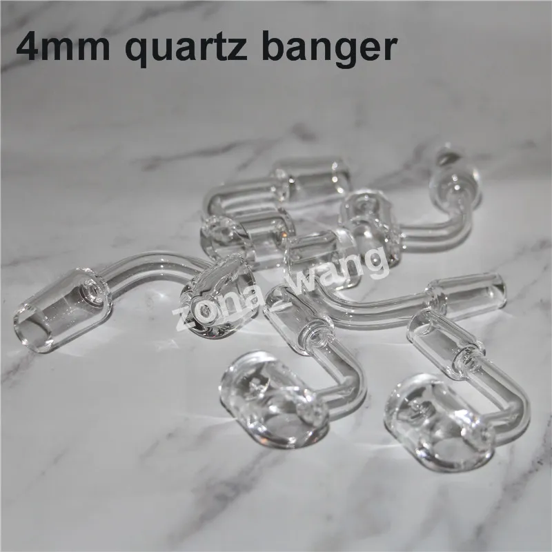 Banger al quarzo reale 14mm 18mm 100% quarzo 4MM Chiodo senza cupola Femmina Maschio 90 gradi Quarzo Banger Vaso cera siliconica unghie Tubo a mano in silicone