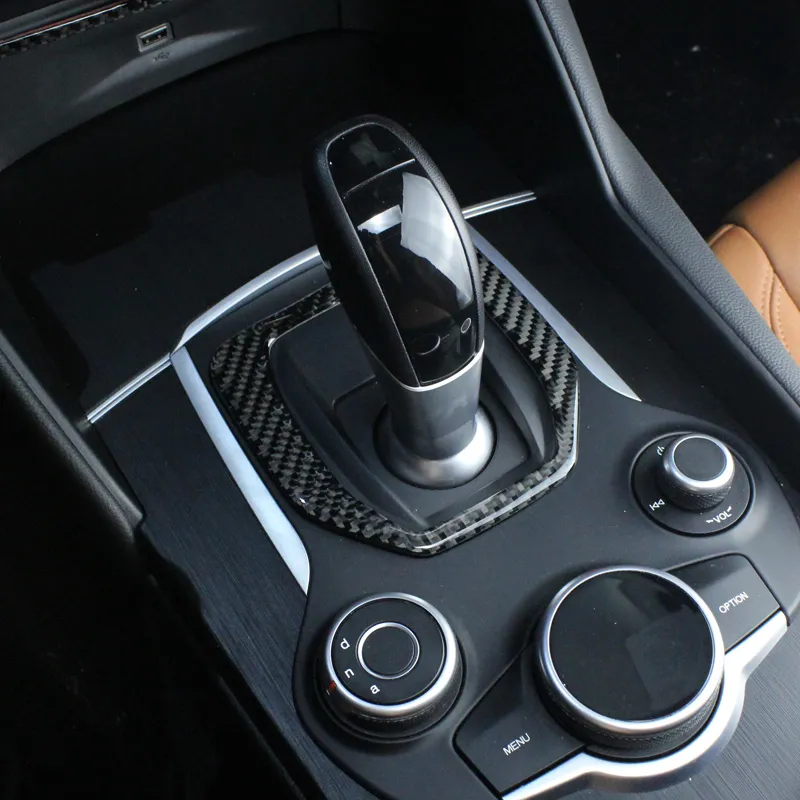 Fibra de carbono interior do carro caixa de mudança de engrenagem painel quadro capa guarnição estilo para alfa romeo giulia stelvio 2017 acessórios interiores286z