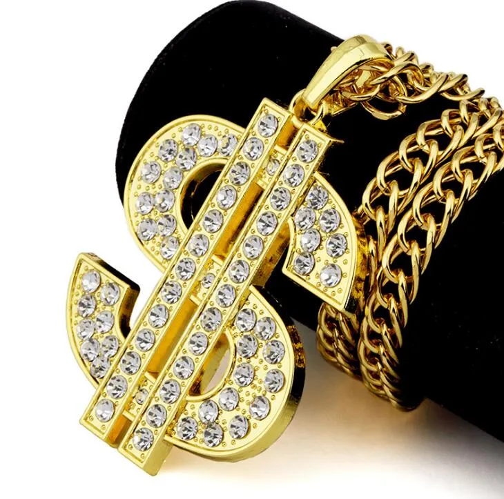 Hip Hop Street Dance Jewelry For Men Luxury Rhinestone Classic US Dollar Pendant Necklace Men Tide Sequins Gold Chain Men 