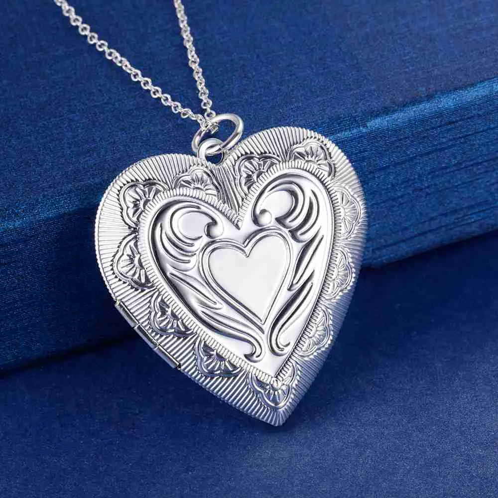 Factory Price Wholesale 925 Sterling Silver Plated Heart Pendant Locket Necklace Fashion Jewelry for Women Valentine's Day Free Shipping