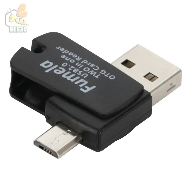 2 i 1 Universal Card Reader Mobiltelefon PC-kortläsare Micro USB OTG-kortläsare OTG TF SD Flashminne God kvalitet Android OTG 100 st