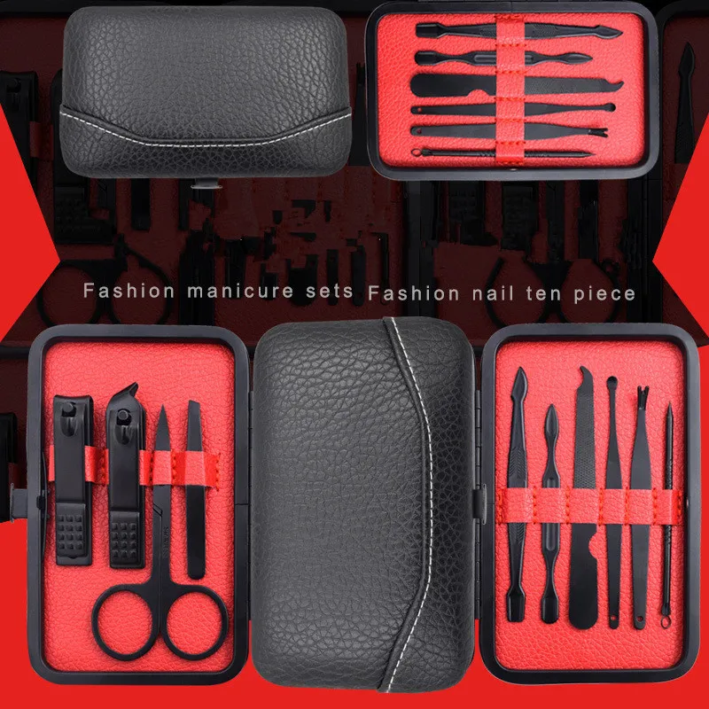 10 pezzi di strumenti per manicure per unghie in acciaio inossidabile Set kit per nail art portatili tagliaunghie forbici per sopracciglia pinzette coltello per orecchio kit da viaggio