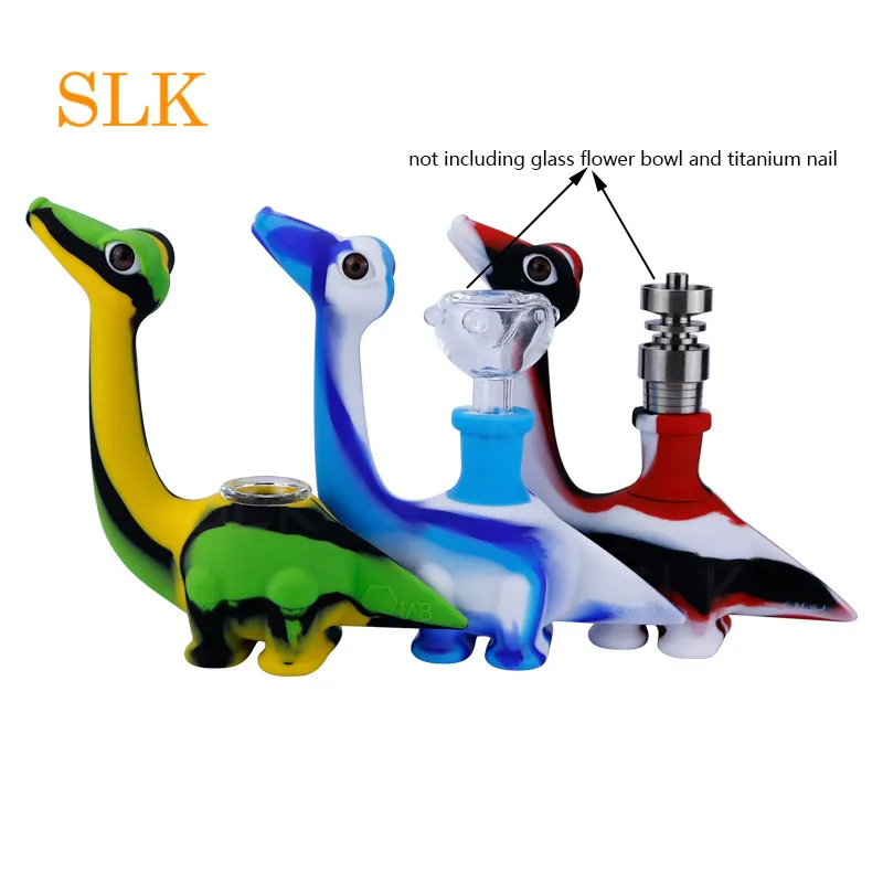 Silicone Smoking Pipes dinosaur Pipe Colorful Bubblers Silicone Water Pipe Dab Rigs with 14mm down stem for Dry Herb Tobacco Factory Wholeas